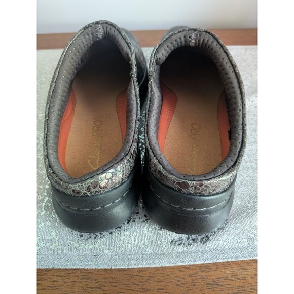 Clarks Pro Clog Womens 9 M Professional Gunmetal Gray Shimmer Leather Shoe Comfy - Picture 10 of 10